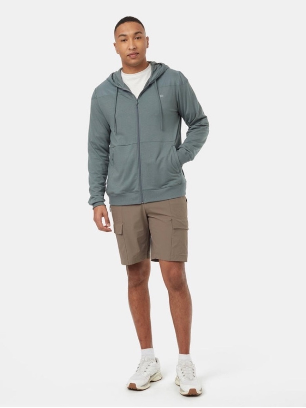 tentree Soft Terry Light Zip Hoodie sz L Eucalyptus Green Active Casual Ripstop